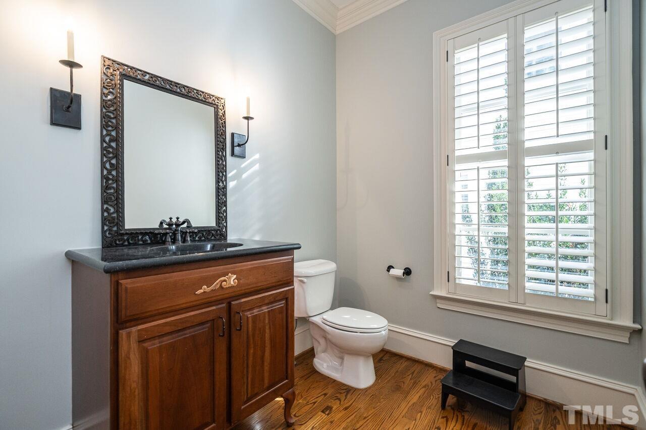 3056 Lewis Farm Road Raleigh, NC 27607 - Photo 19 of 43 a bathroom with a toilet a sink and a mirror