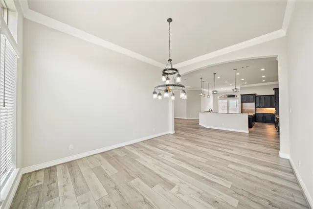 a view of a room with a chandelier