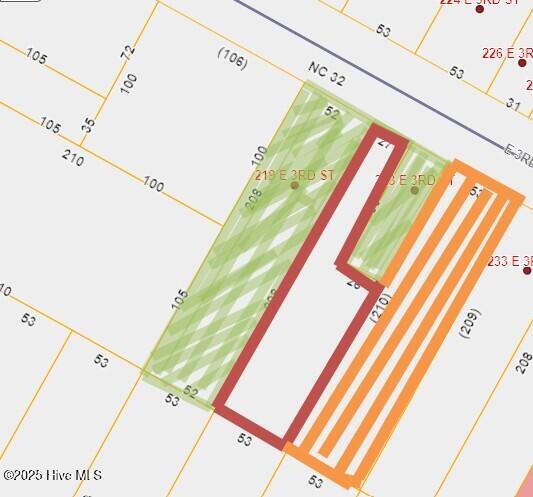 219 East 3rd Street Washington, NC 27889 - Photo 56 of 56 Areas shaded in green are part of this sale. Red lot and orange lot do not convey.