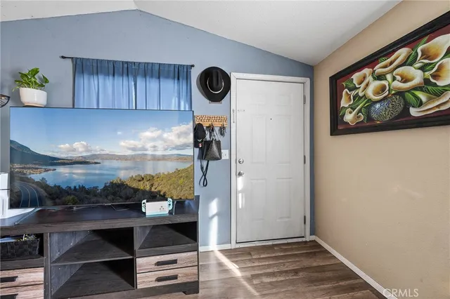a view of kitchen island with wooden floor