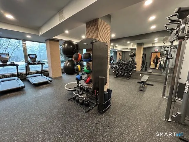 a view of a room with gym equipment