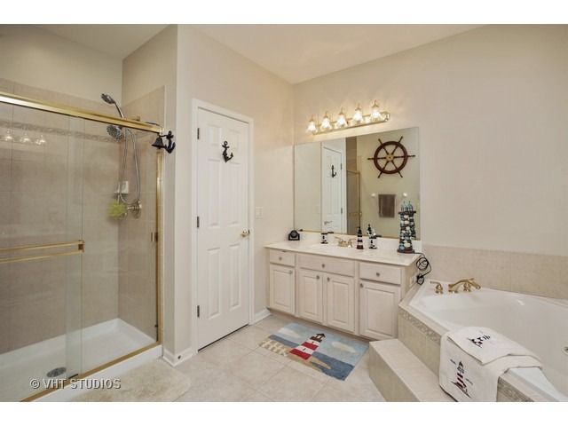 1150 Ridgewood Circle Lake In The Hills, IL 60156 - Photo 13 of 20 a bathroom with a granite countertop sink mirror and shower