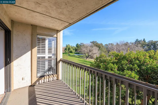 a balcony with street view