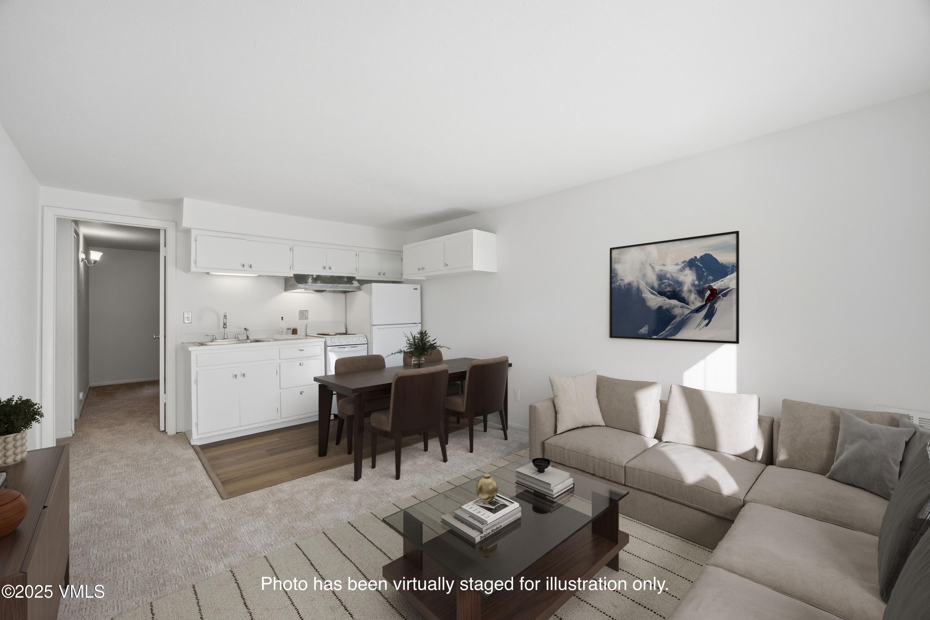 2099 Chamonix Lane, Unit 1C Vail, CO 81657 - Photo 1 of 29 Virtually Staged Living/Dining/Kitchen