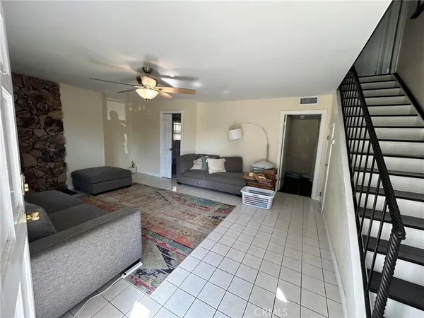 a room with a fireplace