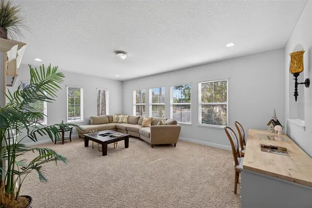 a living room with furniture and a chair