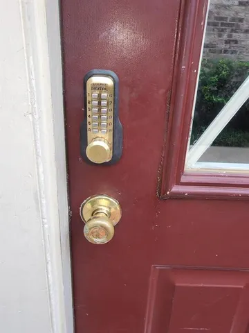 a view of small space with a door