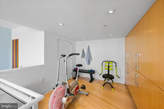 a view of a room with gym equipment