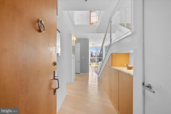 a view of a room with a bathroom