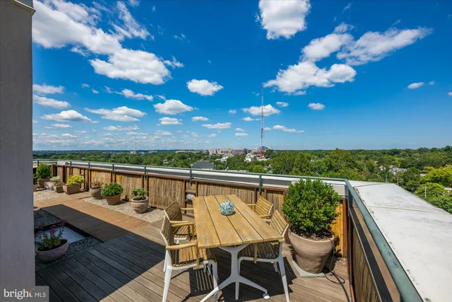 a view of a balcony with mountain view