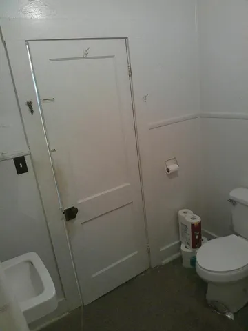 a white toilet sitting next to a shower