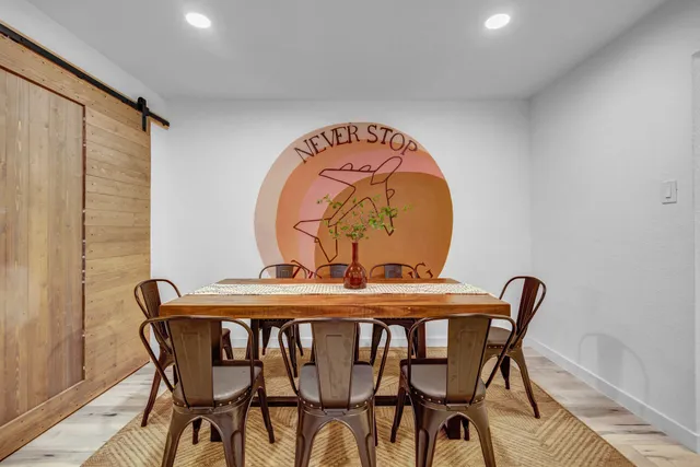 a table and chairs in a room