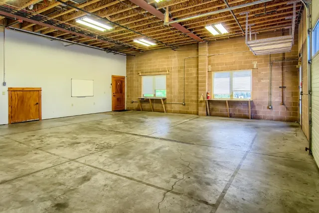 a view of a building with glass door