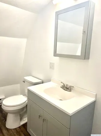 a bathroom with a sink a mirror and a toilet