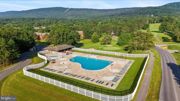 a view of a swimming pool with lounge chair