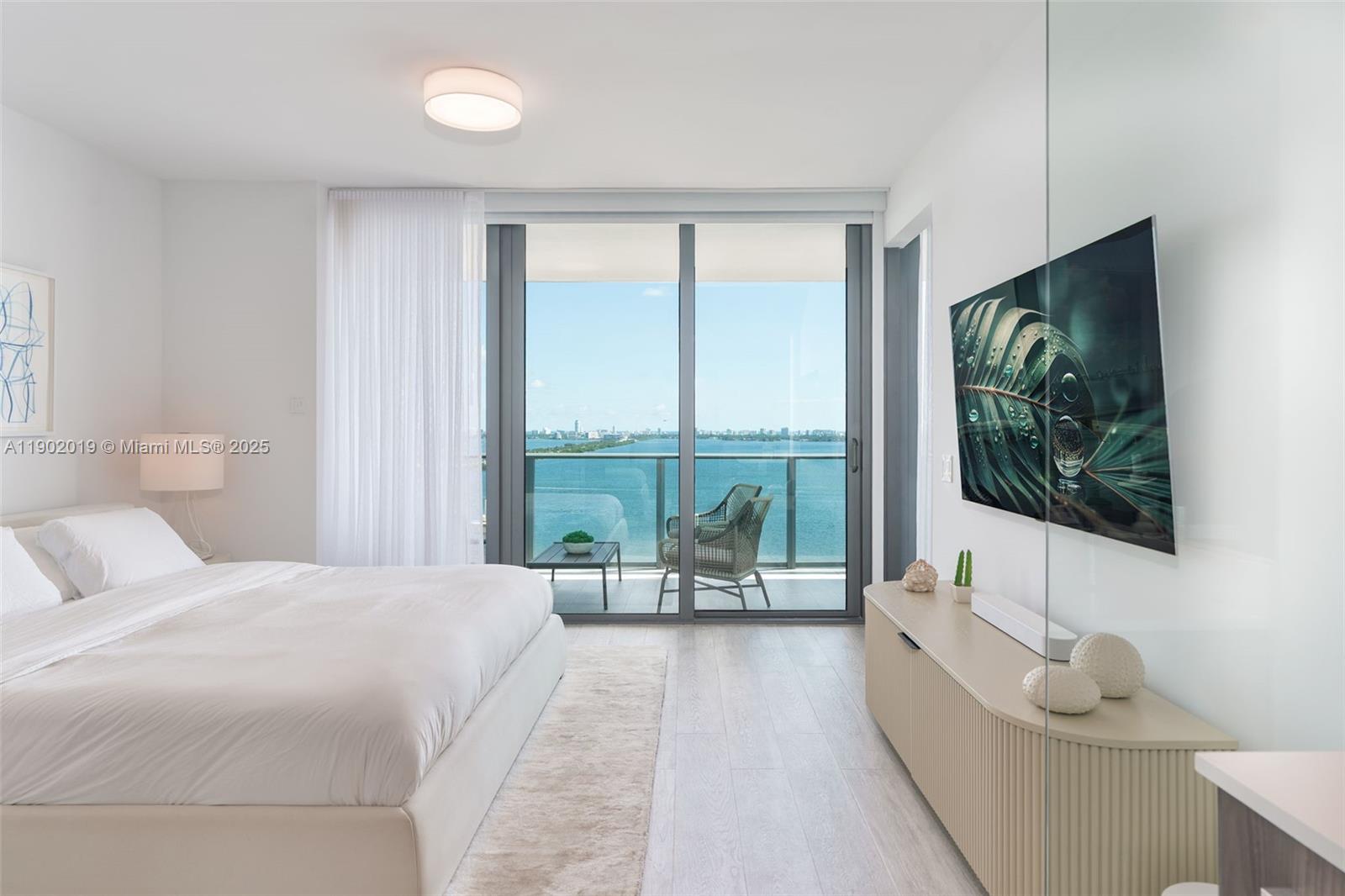 3131 Northeast 7th Avenue, Unit 2202 Miami, FL 33137 - Photo 13 of 68 a spacious bedroom with a large bed and a flat screen tv