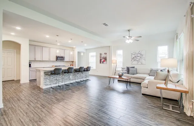 a large kitchen with cabinets