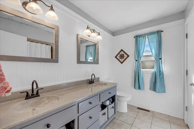 a view of a park with large trees