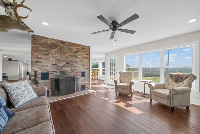 a view of a lake from a yard