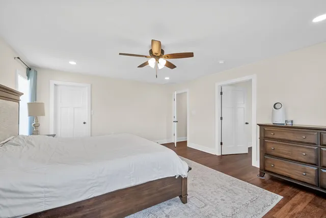 a view of a lake with a city