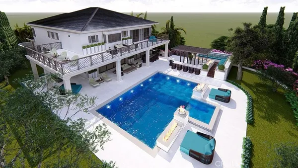 an aerial view of a house with roof deck front of house