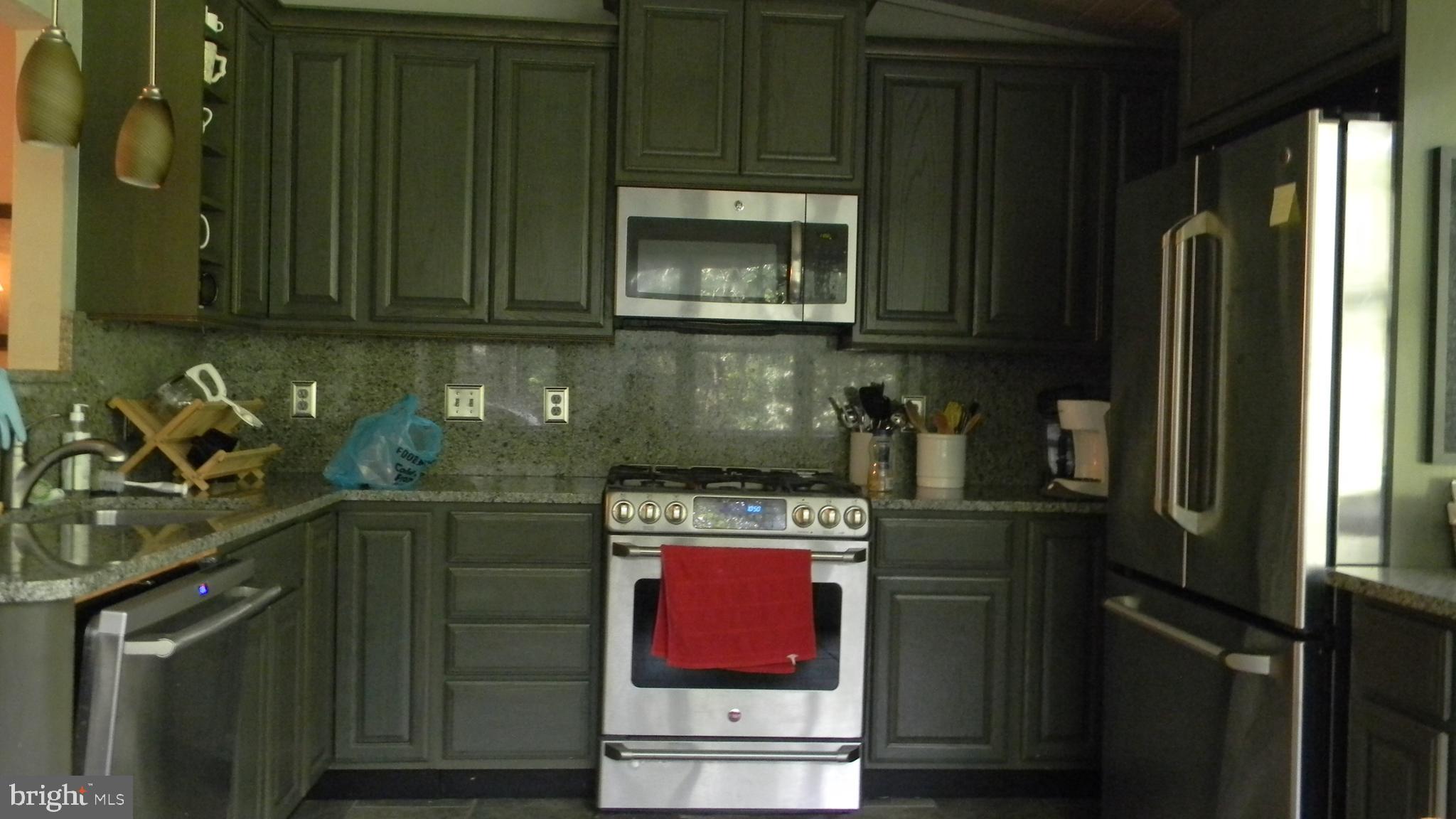 42 Pearl Place Basye, VA 22842 - Photo 6 of 30 a kitchen with stainless steel appliances granite countertop a refrigerator a stove top oven and a sink with wooden floor