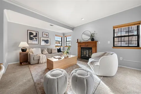 a living room with furniture a window and a fireplace