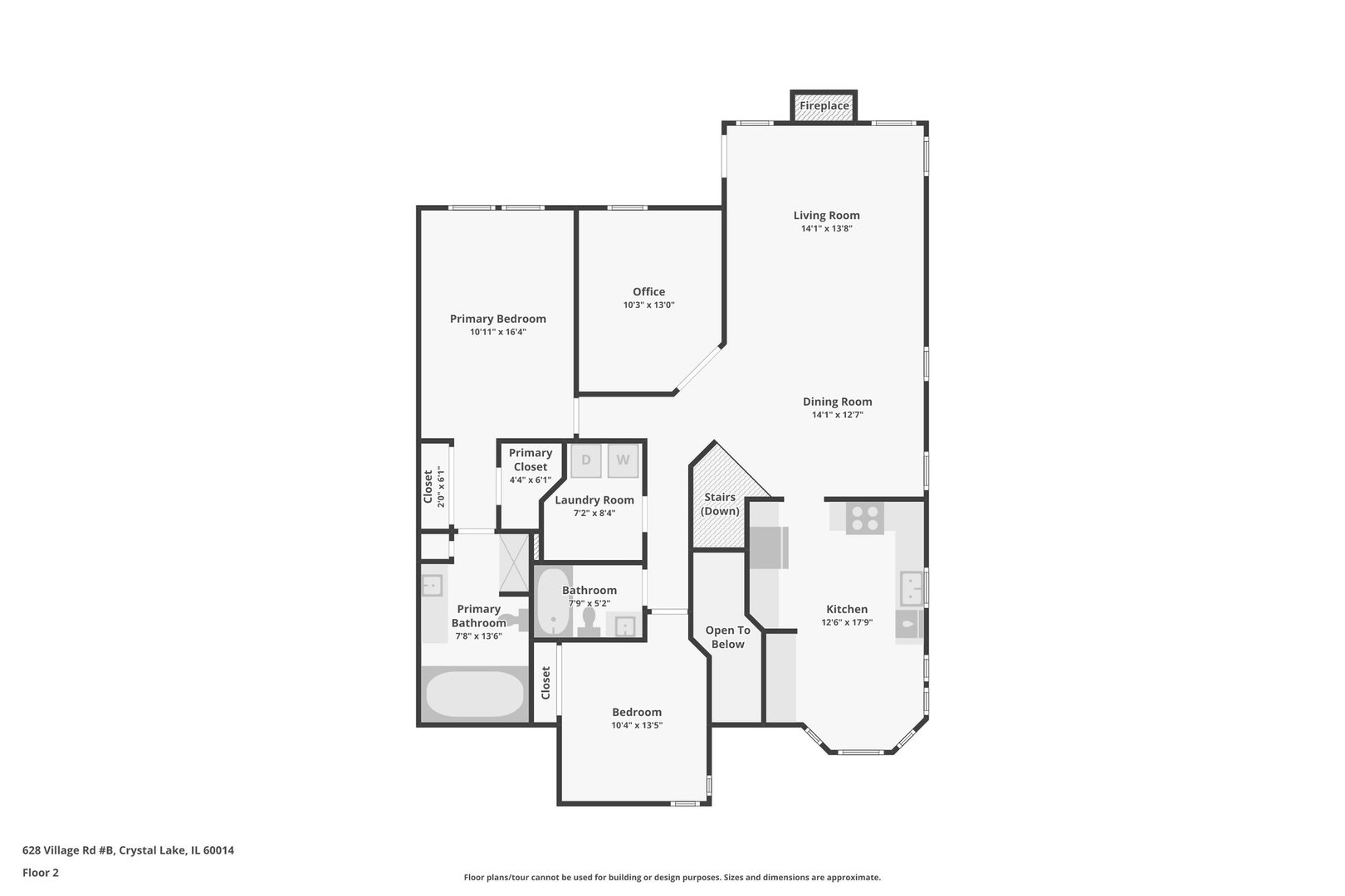 628 Village Road, Unit B Crystal Lake, IL 60014 - Photo 32 of 33 a bathroom with a white shower and a mirror