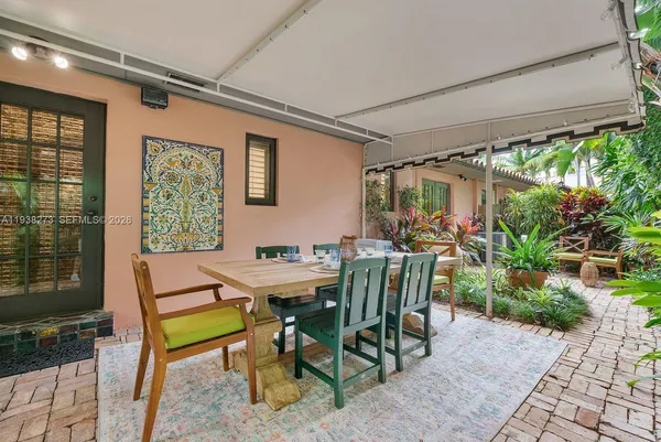 a view of an outdoor seating area