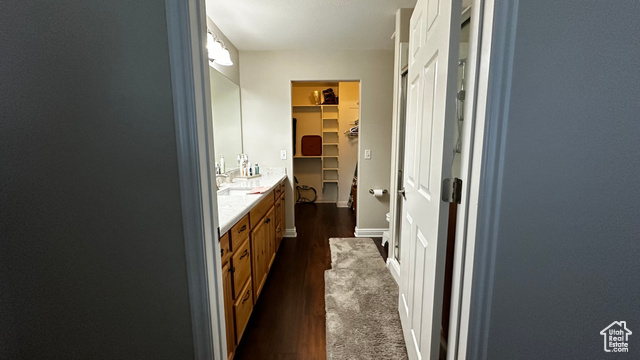 929 West 1920 South, Unit A Syracuse, UT 84075 - Photo 16 of 26 Master bathroom featuring vanity and wood-type flooring and walk-in closet