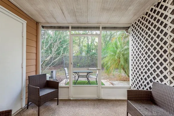 a view of a bench in the roof deck