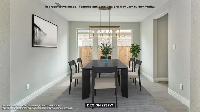a view of a dining room with furniture a chandelier and wooden floor