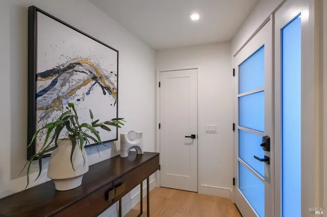 a view of bathroom with a potted plant on the counter and sink