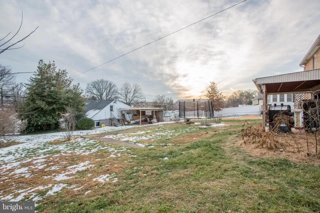 a view of a town with large trees