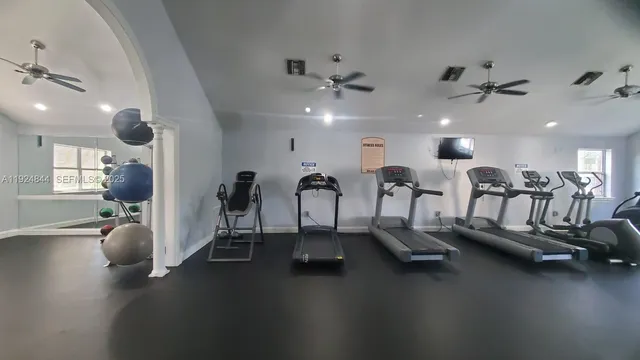 a view of a room with gym equipment
