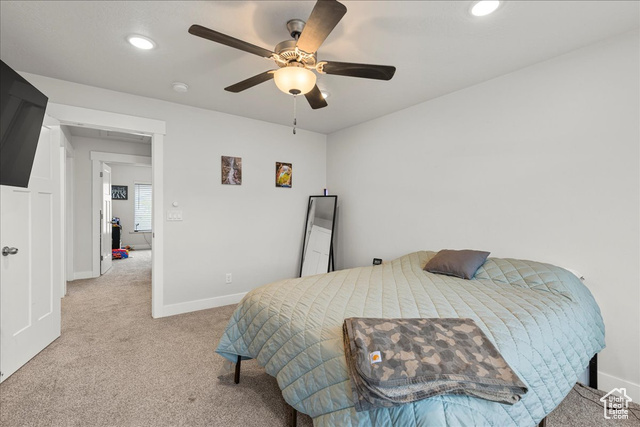 464 South Trejo Rdg Road Grantsville, UT 84029 - Photo 20 of 33 Bedroom with carpet, baseboards, recessed lighting, and ceiling fan