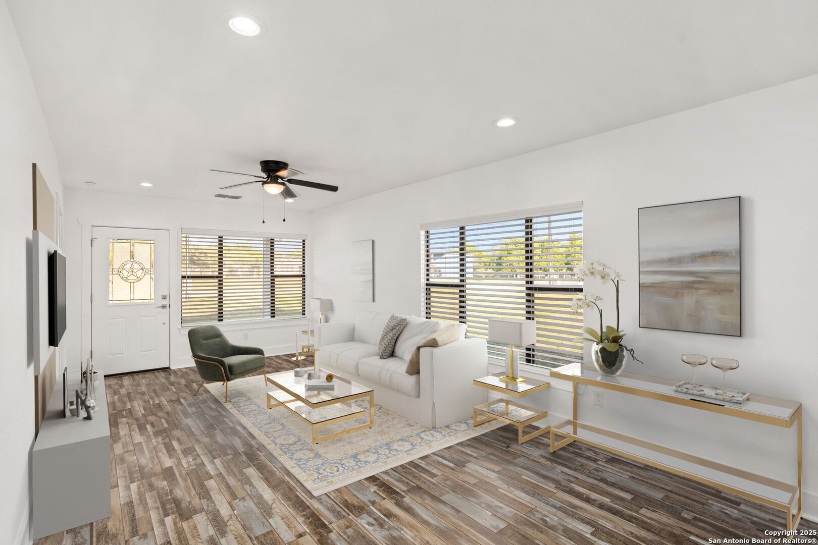 310 Creek Lane Poth, TX 78147 - Photo 5 of 32 a living room with furniture large window and wooden floor