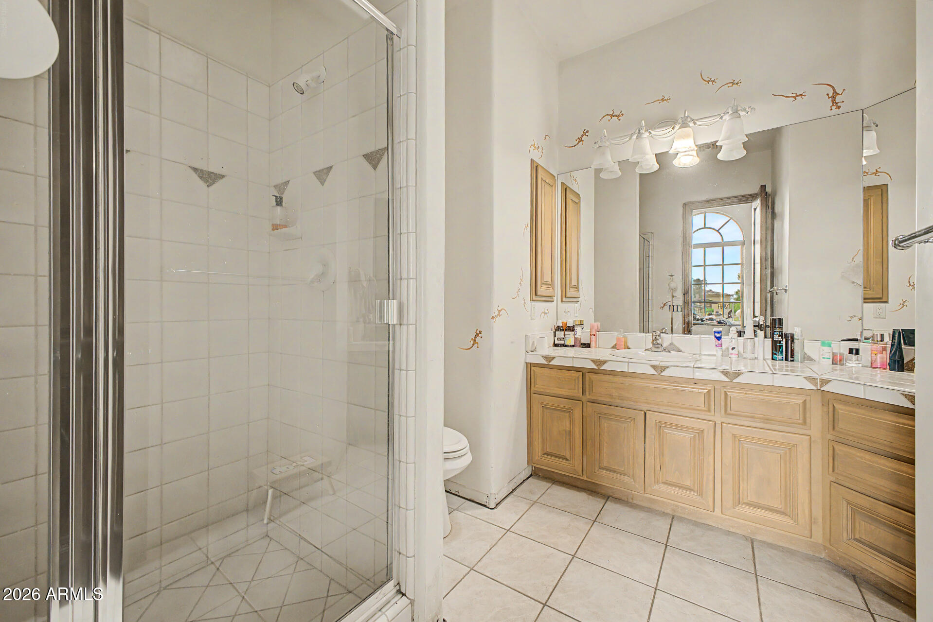 6525 North Lost Dutchman Road Paradise Valley, AZ 85253 - Photo 48 of 81 a spacious bathroom with a shower sink and mirror