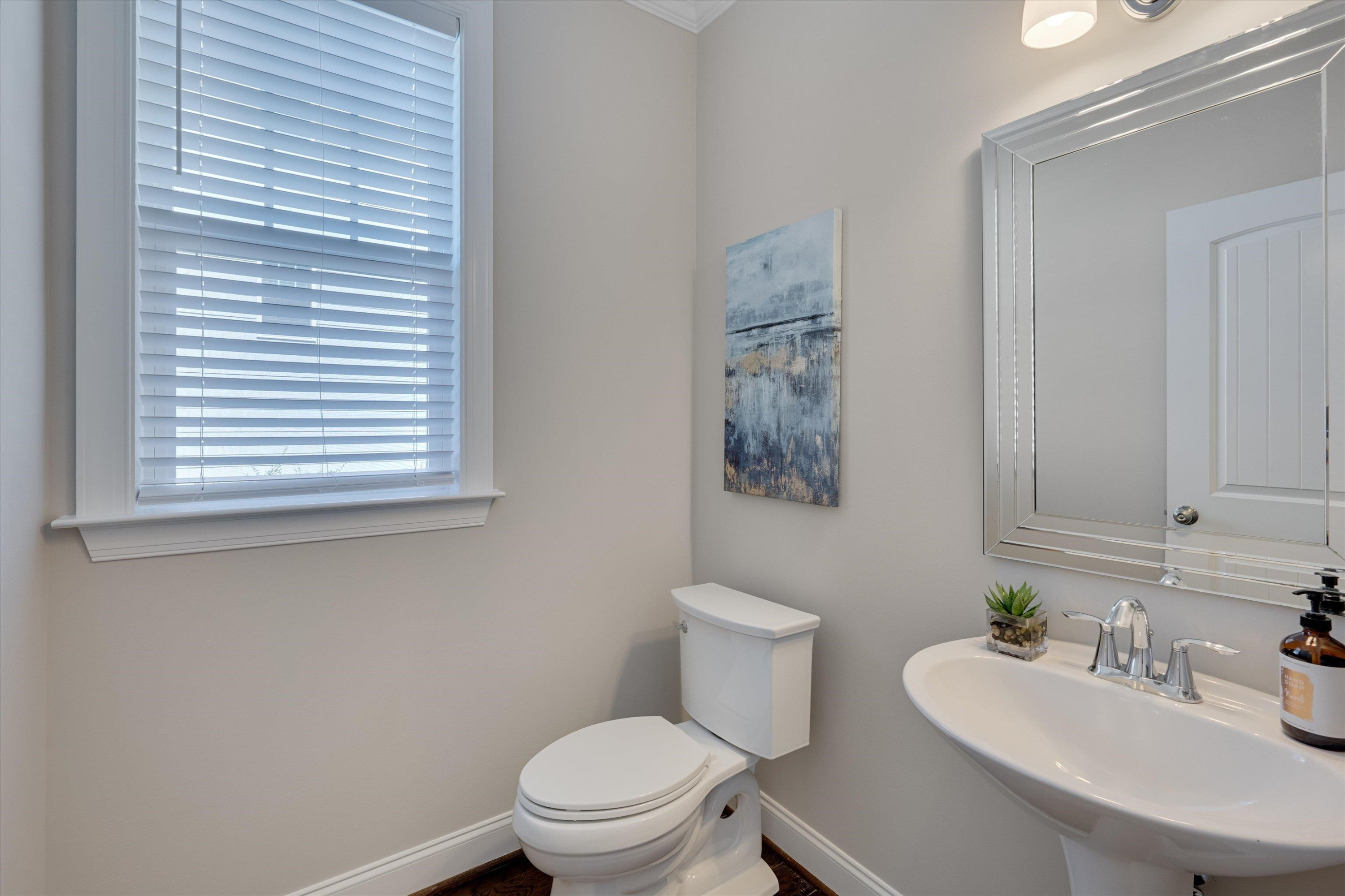 2617 Needle Pine Drive Apex, NC 27539 - Photo 16 of 42 a bathroom with a toilet a sink and a mirror
