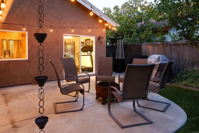 an aerial view of a swimming pool patio and mountain view