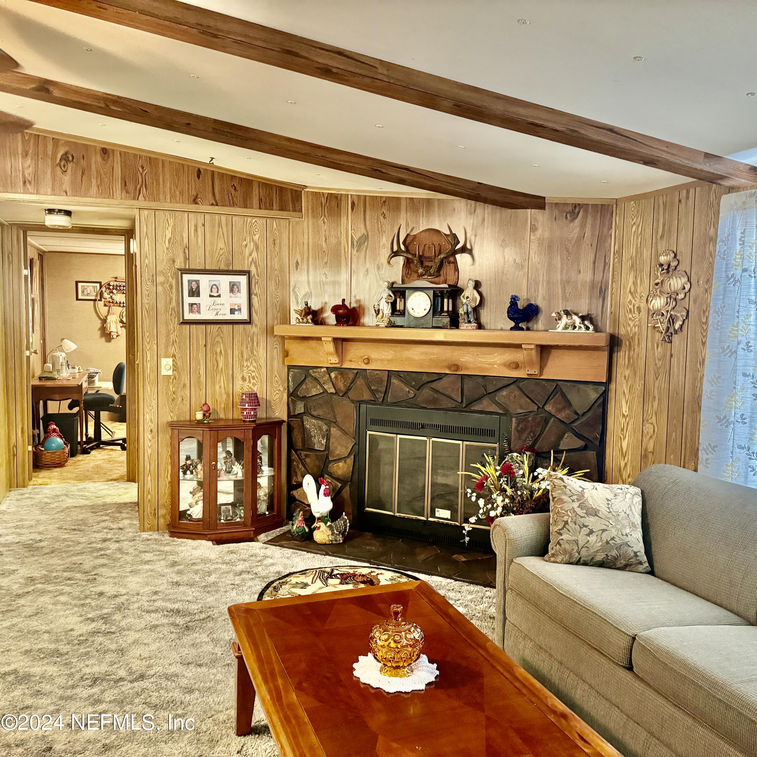 105 George Avenue Interlachen, FL 32148 - Photo 20 of 29 a living room with furniture a rug and a fireplace