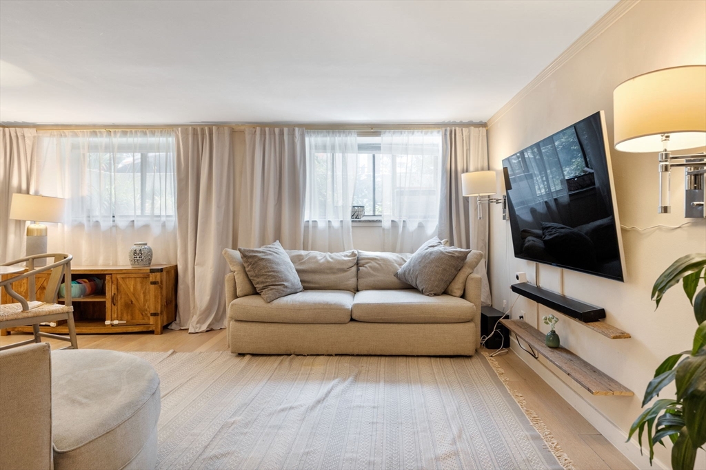 116 Sutherland Road, Unit 1A Boston, MA 02135 - Photo 5 of 21 a living room with furniture and a flat screen tv