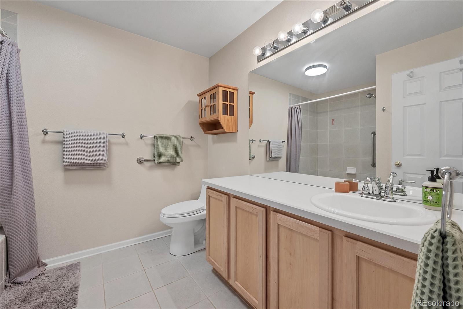 893 South Evanston Circle Aurora, CO 80012 - Photo 19 of 28 a bathroom with a sink a toilet and mirror