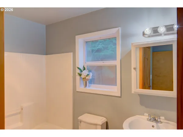 a bathroom with a window