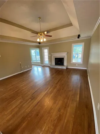 a living room with a fireplace