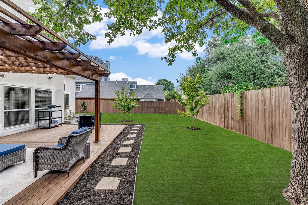 6053 Buffridge Trail Dallas, TX 75252 - Photo 28 of 40 a view of a backyard with couches plants and large tree