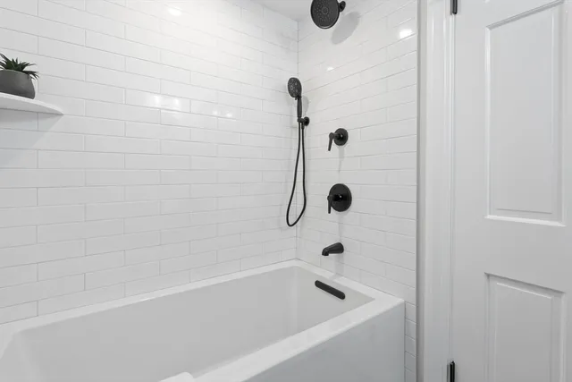 a bathroom with a bathtub