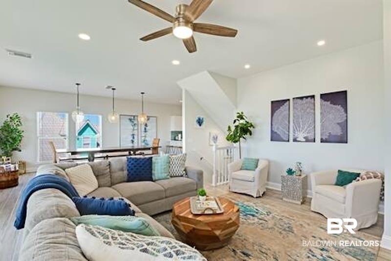 1492 Shell Lane Gulf Shores, AL 36542 - Photo 4 of 20 Living area with wood finished floors, ceiling fan, and recessed lighting