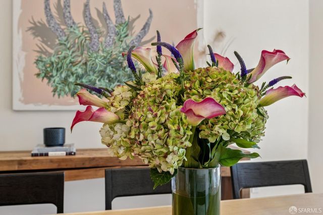 a view of a flower in a living room