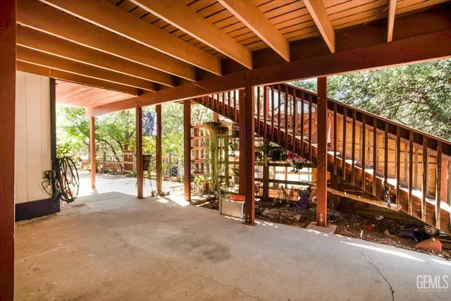 a view of porch with a tv